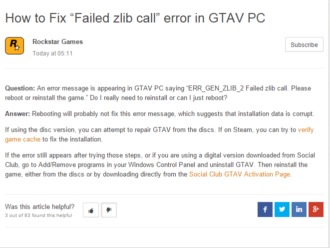 unrecoverable fault please restart the game gta 5
