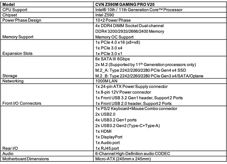 Colorful CVN Z590M GAMING PRO Motherboard