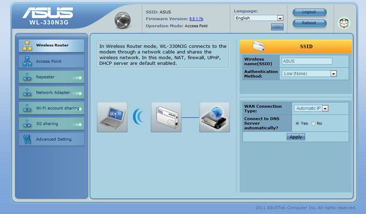 Asus wl 330n3g настройка