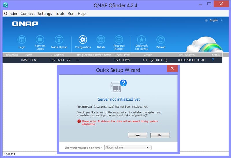 qnap qfinder pro configuration password
