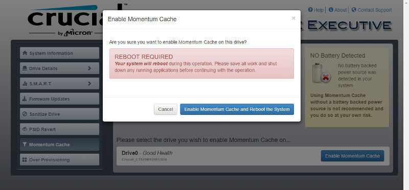 crucial storage executive momentum cache not working