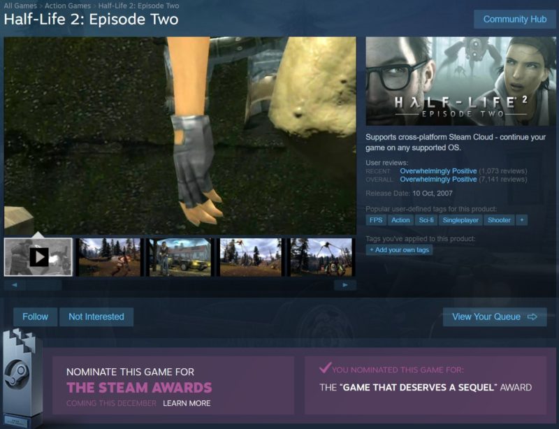 Half-Life 2: Episode 2 Voted 'Game That Deserves a Sequel' on Steam