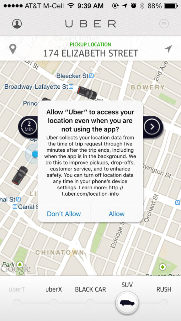 Uber Location Settings