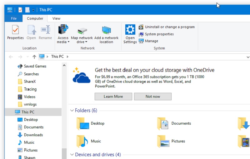 Windows 10 File Explorer OneDrive Ads