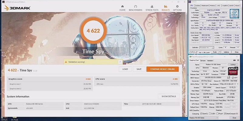 time spy benchmark 1600x rx 580 result