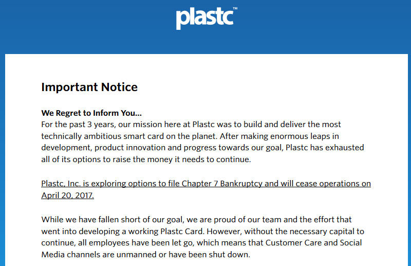 Smartcard Maker Plastc Shuts Down, Screwing Thousands of Backers