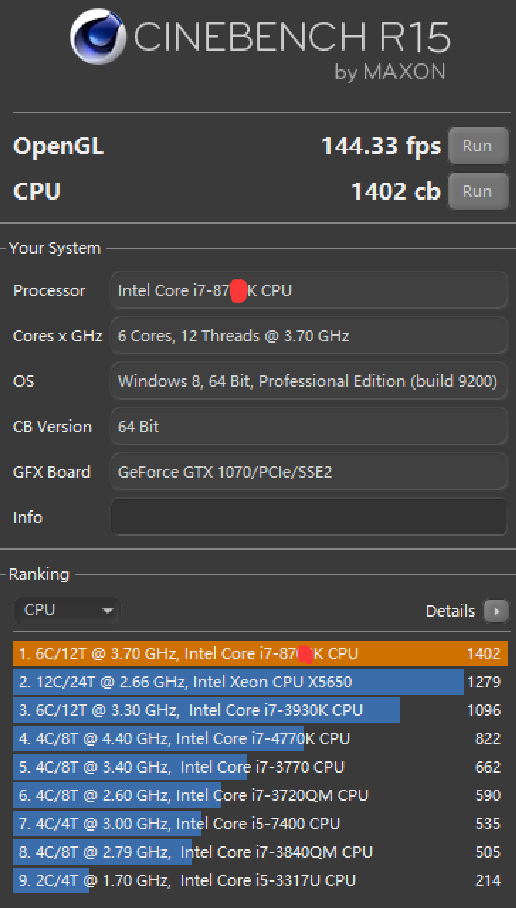 Intel Core i7 8700K CPU Benchmarks Cinebench R15