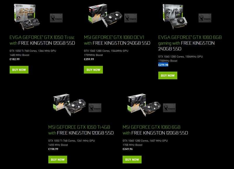 NVIDIA Offers Free Kingston SSDs with GTX 1050Ti/1060