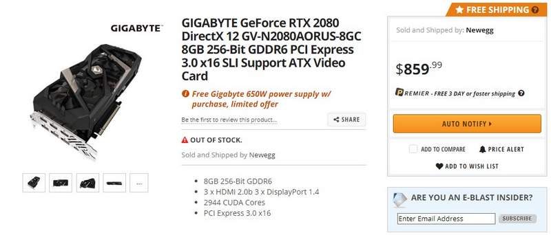 Gigabyte is Giving Away a 650W PSU with RTX 2080 Purchase