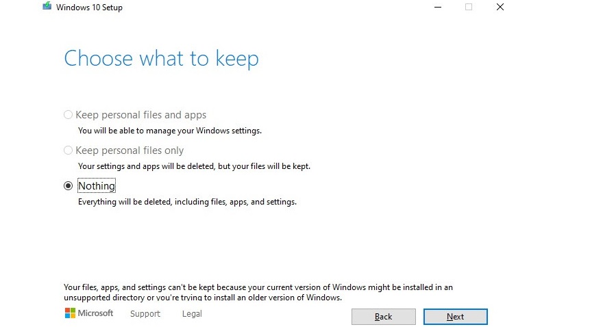 windows 10 choose what to keep