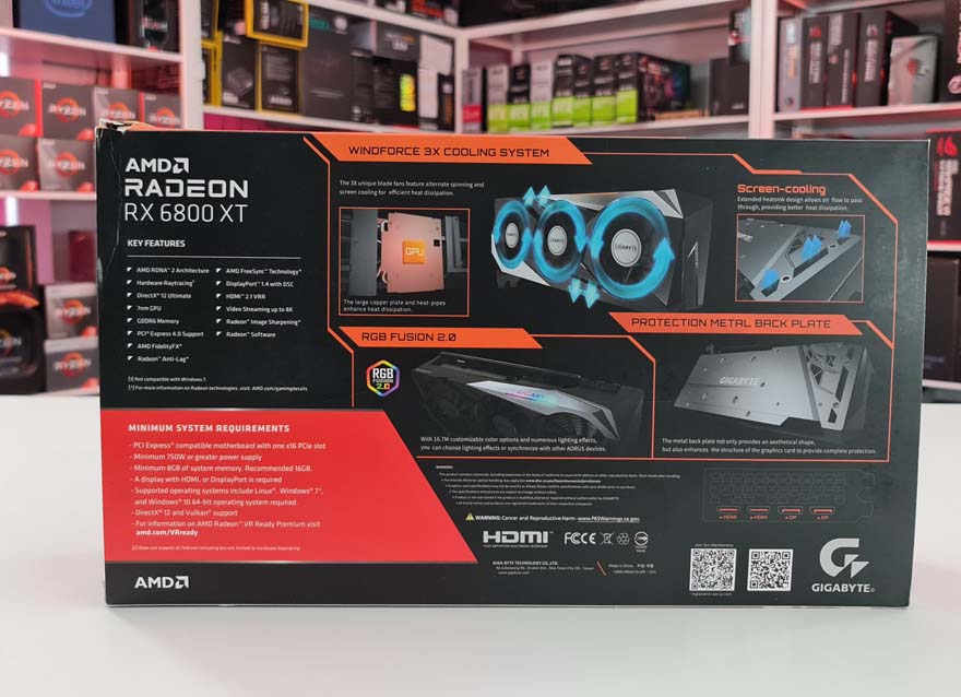 Gigabyte RX 6800 XT Gaming OC 16G  box back