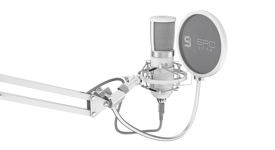 spc gear SM950 Onyx White Streaming USB Microphone