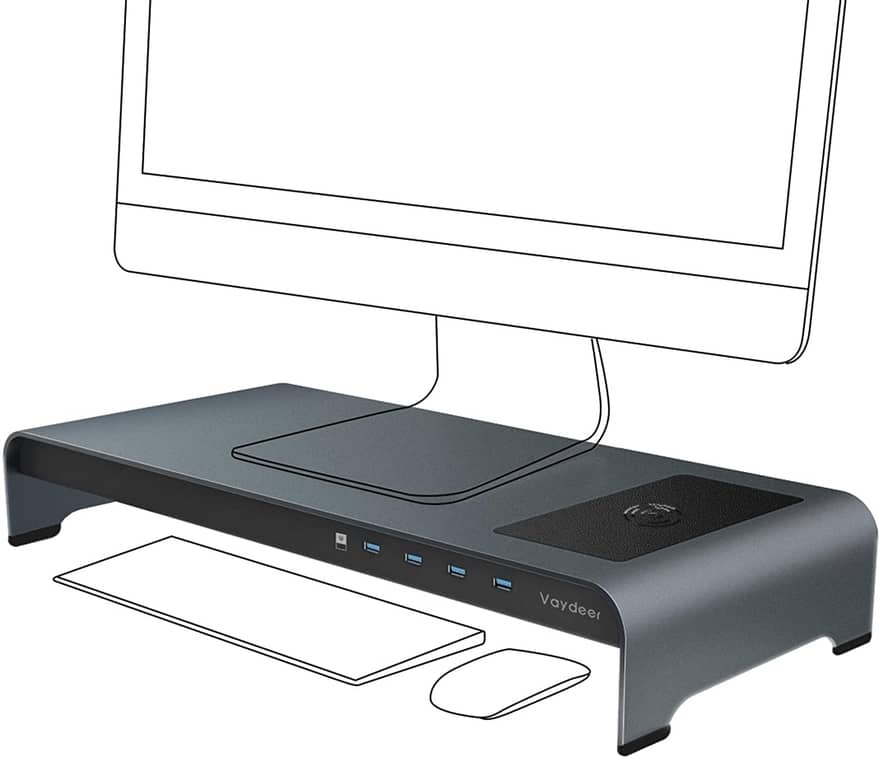 Vaydeer Monitor Stand with Wireless Charging & 4 USB 3.0 Ports