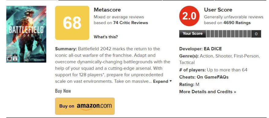 Metacritic - Battlefield 2042 (Metascore updates) [PC 