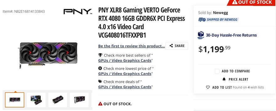 NVIDIA GeForce RTX 4080 now listed by UK retailer, price starts at