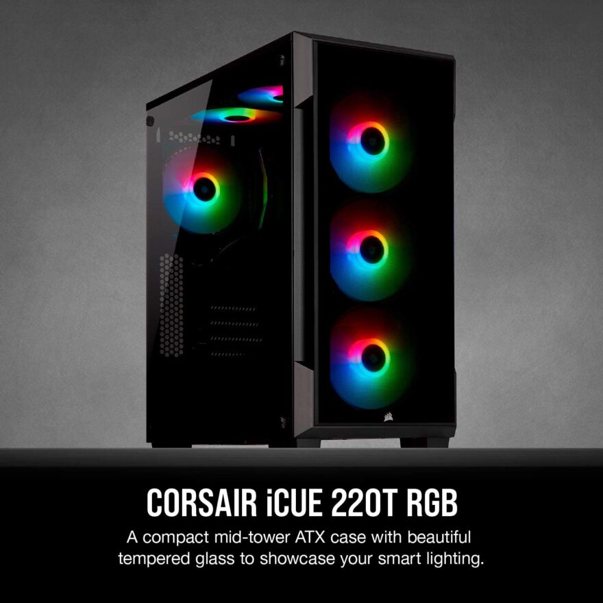 Corsair iCUE 220T RGB Tempered Glass Mid Tower ATX Smart Gaming Case Black 1