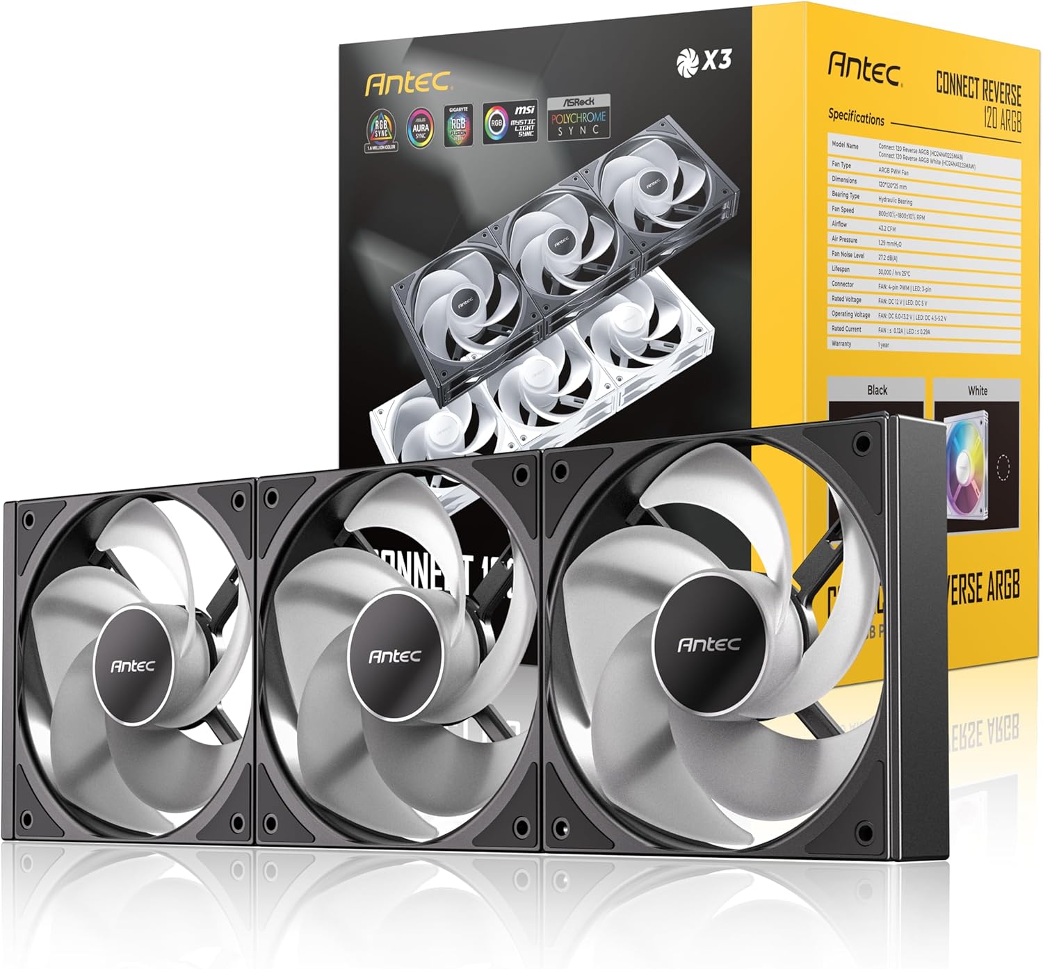 Antec Connect 120 Argb Reverse 3-Pack 120Mm Pwm Fans